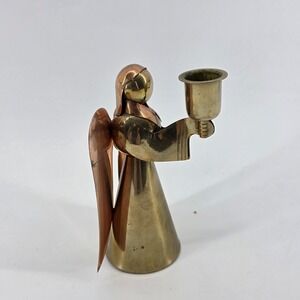 Vintage Brass & Copper Angel Candle Holder Figurine Christmas Ornament Festive